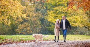 senior couple walking in the park